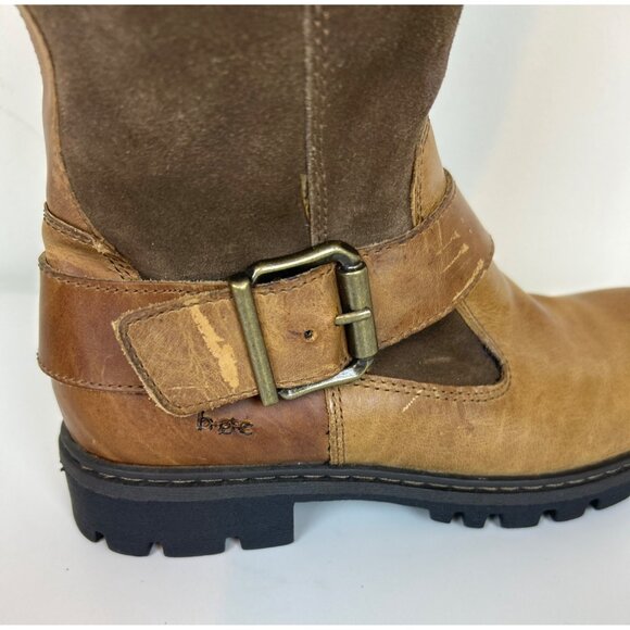 B.O.C. Born Brown Leather and Suede Tall Riding Boots Buckles Size 6M - Picture 7 of 11